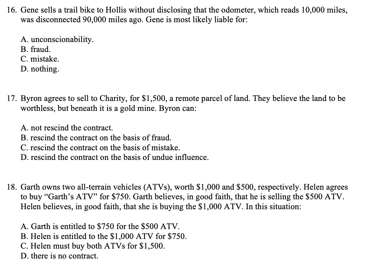 16. Gene sells a trail bike to Hollis without