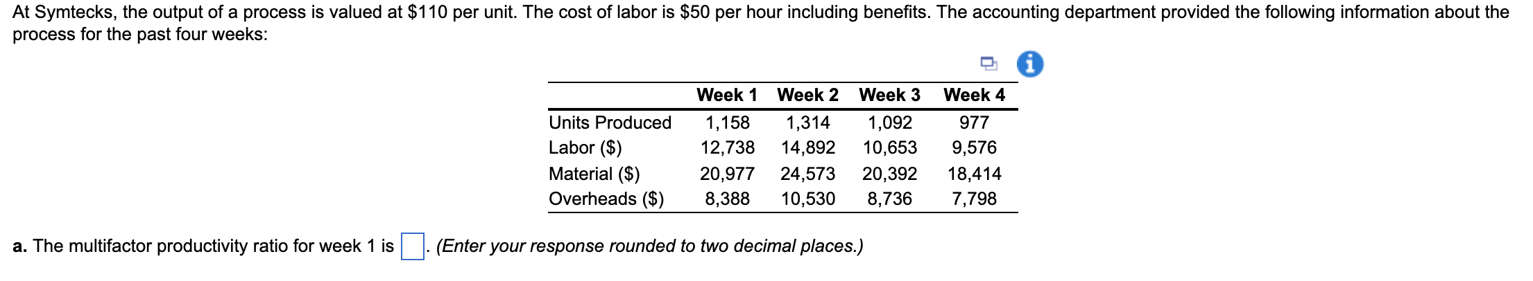 At Symtecks, the output of a process is valued at