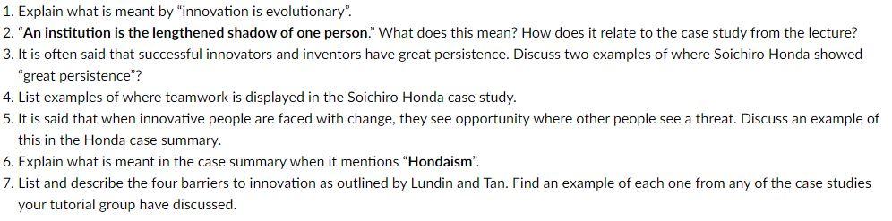 1. Explain what is meant by "innovation is