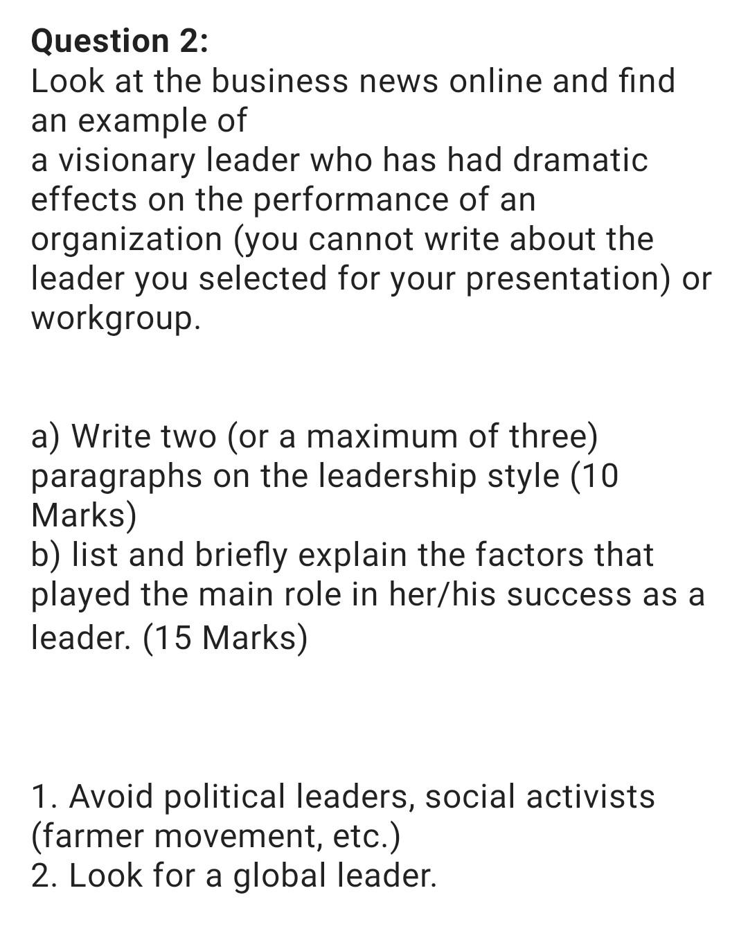 Question 2: Look at the business news online and