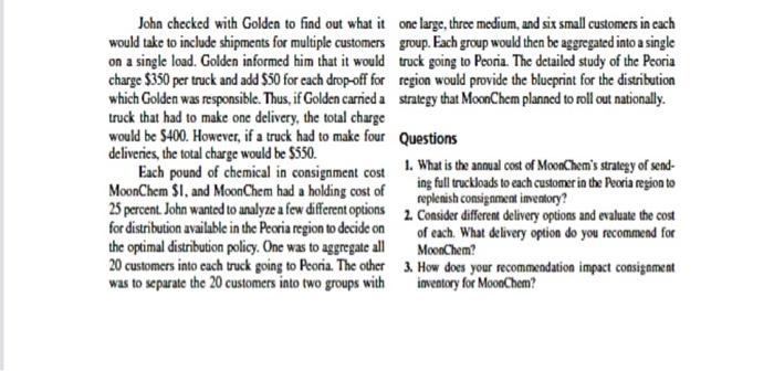 This is a logistics/supply chain case study about