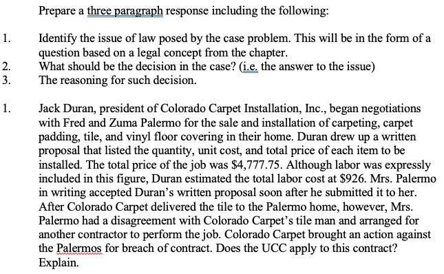 1. 1. Prepare a three paragraph response