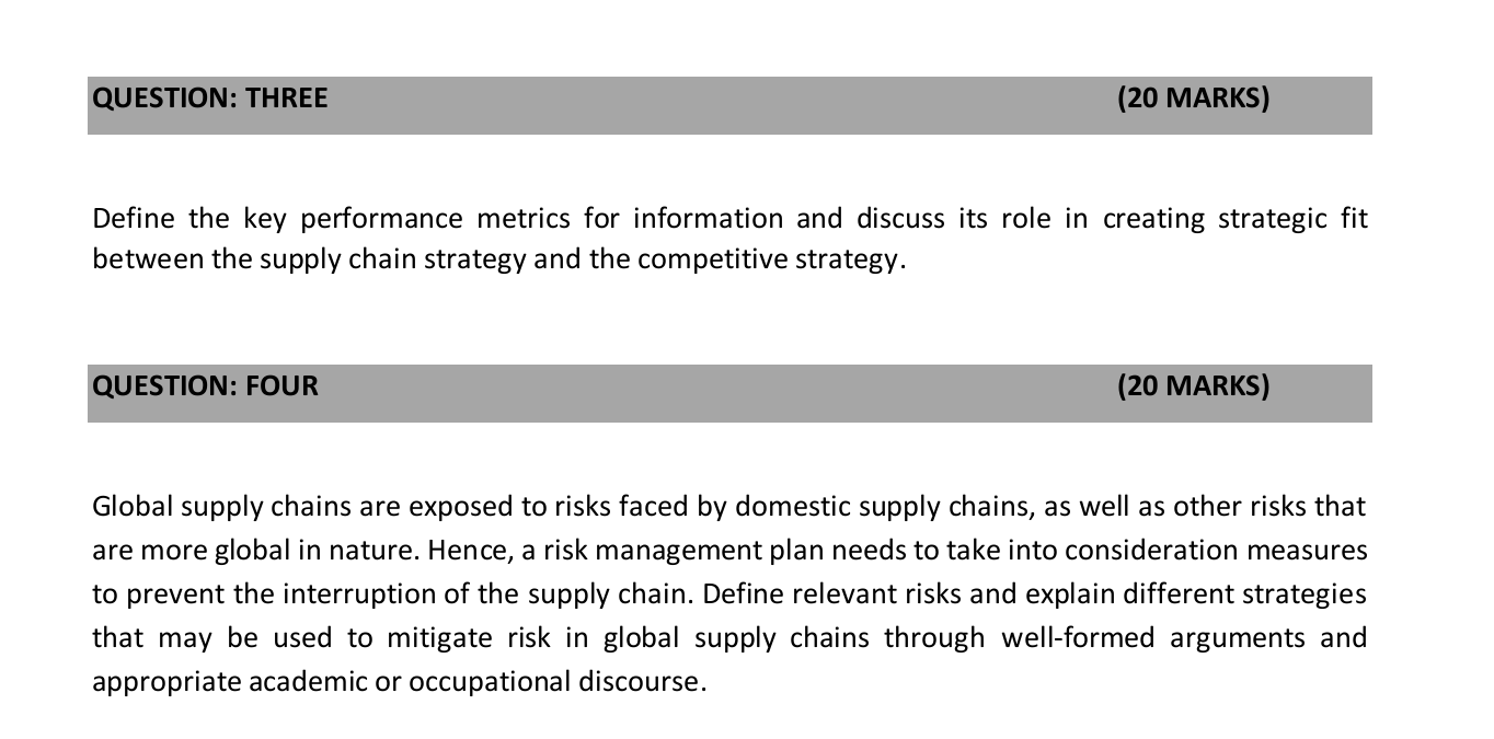 supply chain management QUESTION: THREE (20