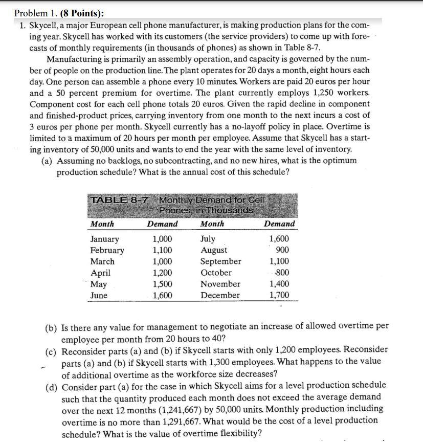 Problem 1. (8 Points): 1. Skycell, a major