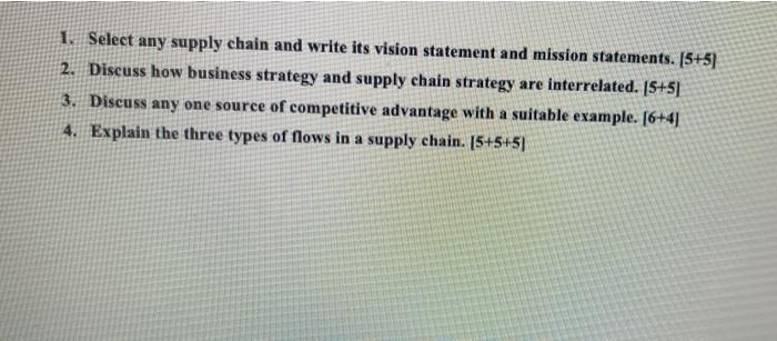1. Select any supply chain and write its vision