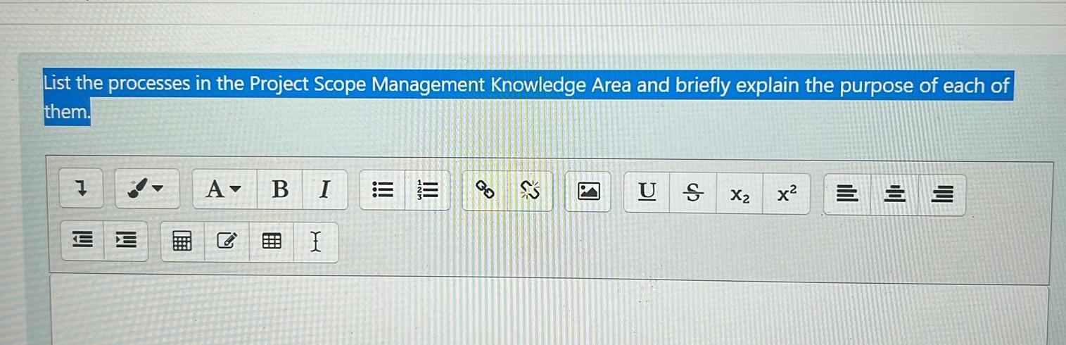 List the processes in the Project Scope
