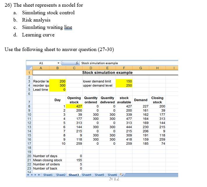 26) The sheet represents a model for a.