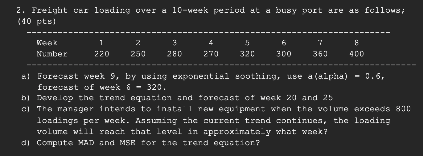 2. Freight car loading over a 10-week period at a