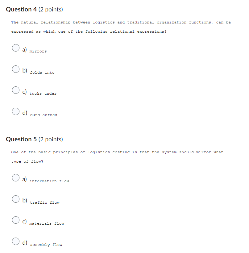 Question 4 (2 points) The natural relationship