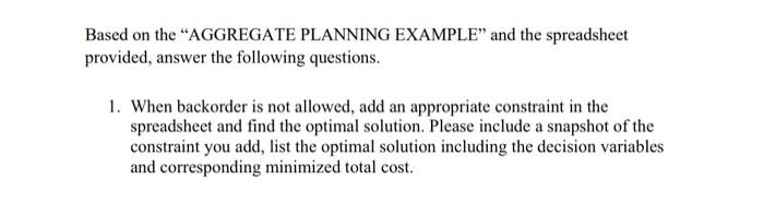 Based on the AGGREGATE PLANNING EXAMPLE" and the