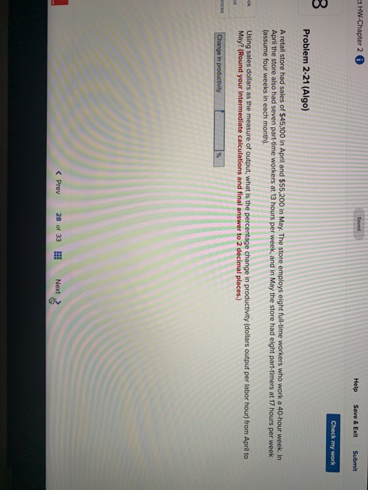 et HW-Chapter 2 Saved Help Save & Exit Submit