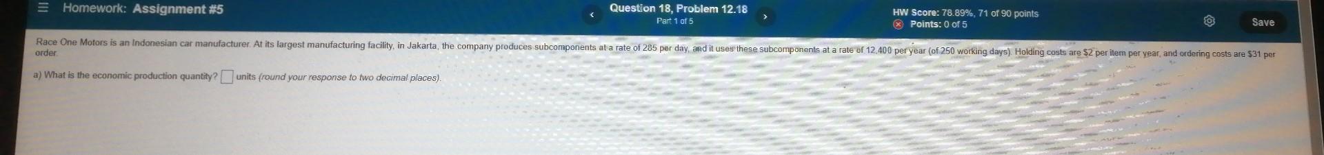 E Homework: Assignment #5 Question 18, Problem