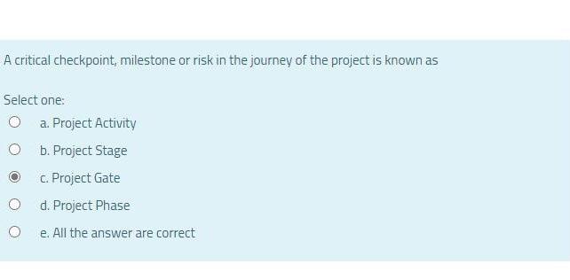 A critical checkpoint, milestone or risk in the
