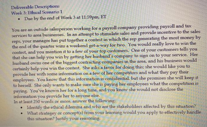Deliverable Descriptions Week 3: Ethical Scenario