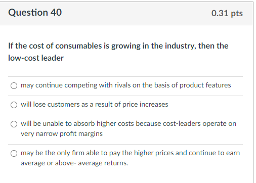 Question 26 0.31 pts Land's End was able to