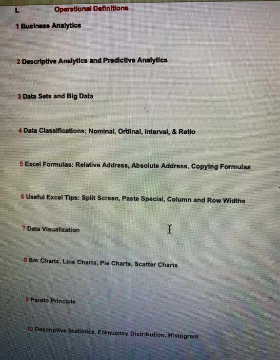 Operational Definitions 1 Business Analytics 2