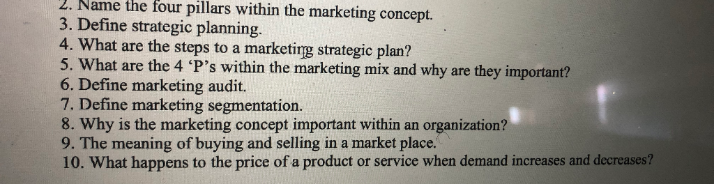 2. Name the four pillars within the marketing