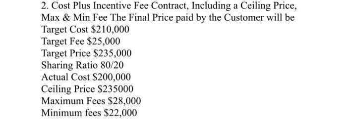 2. Cost Plus Incentive Fee Contract, Including a