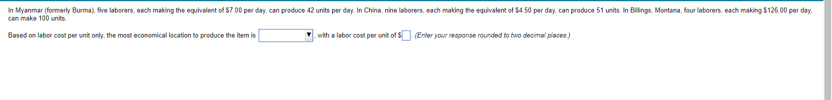 n make 100 units sed on labor cost per unit only,