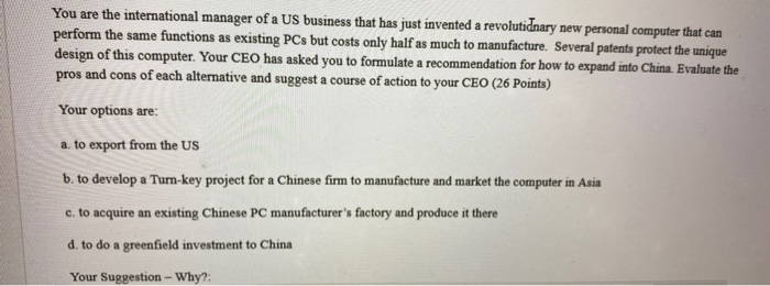 You are the international manager of a US