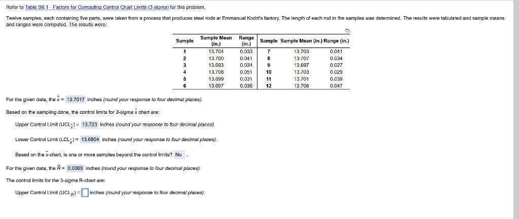 Refer to Table 56.1 Factors for Computing Control