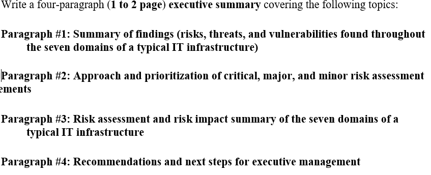 Write a four-paragraph (1 to 2 page) executive