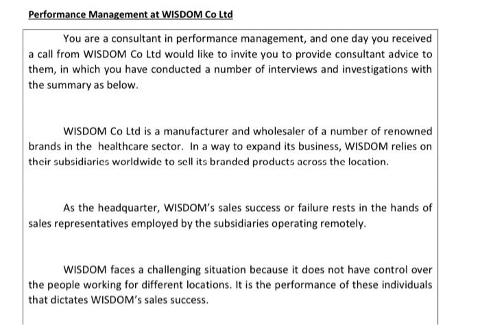 Performance Management at WISDOM Co Ltd You are a