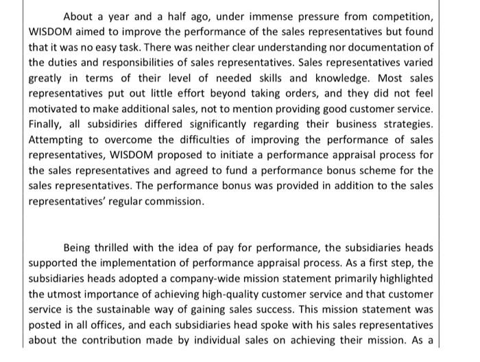 Performance Management at WISDOM Co Ltd You are a