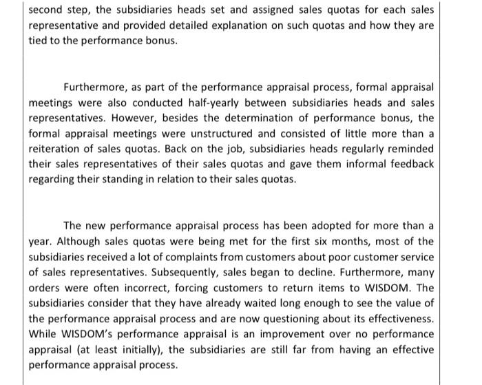 Performance Management at WISDOM Co Ltd You are a