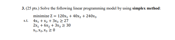 Solve the following linear programming model by