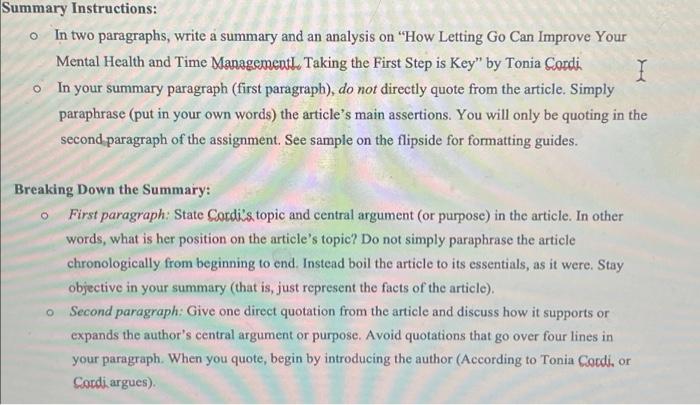 - In two paragraphs, write a summary and an