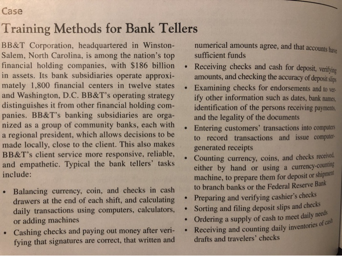 Case Training Methods for Bank Tellers numerical