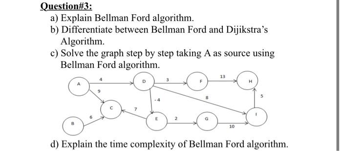 Question#3: a) Explain Bellman Ford algorithm. b)