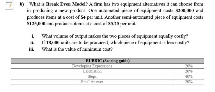 57 b) | What is Break Even Model? A firm has two