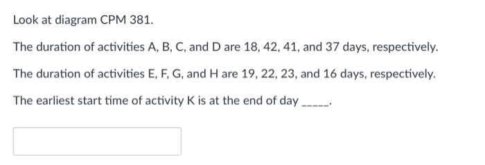A E B F K N STA G FIN D H M Q Look at diagram CPM