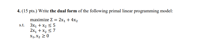 Solve the following linear programming model by