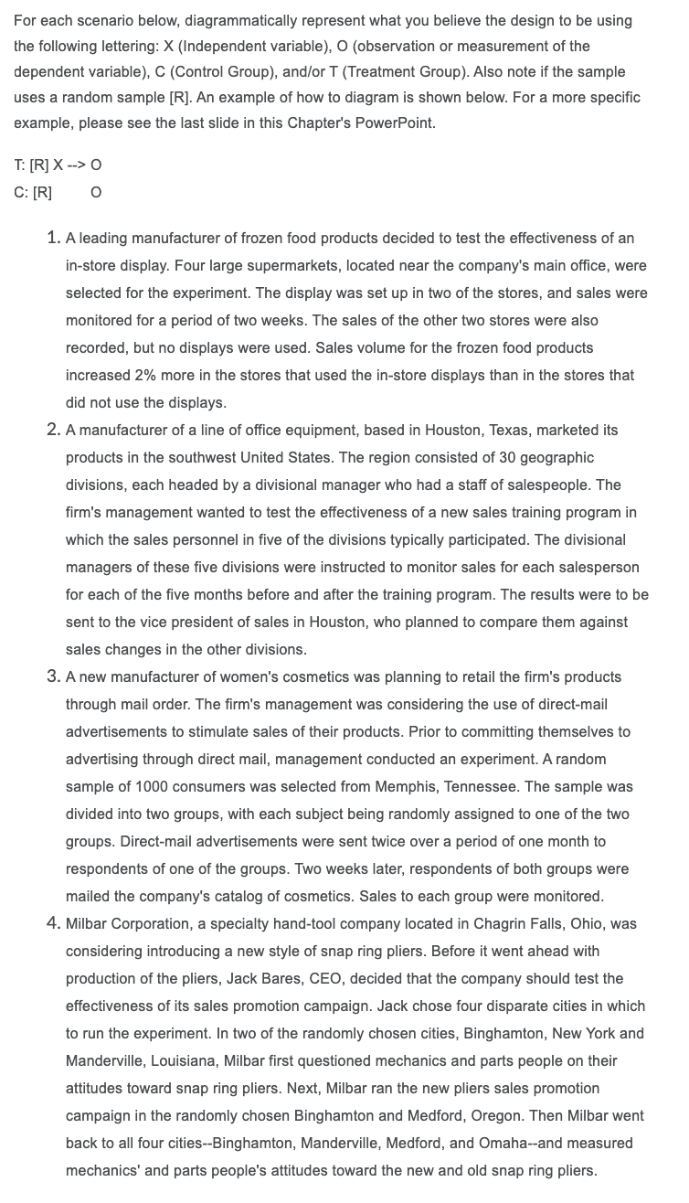 For each scenario below, diagrammatically