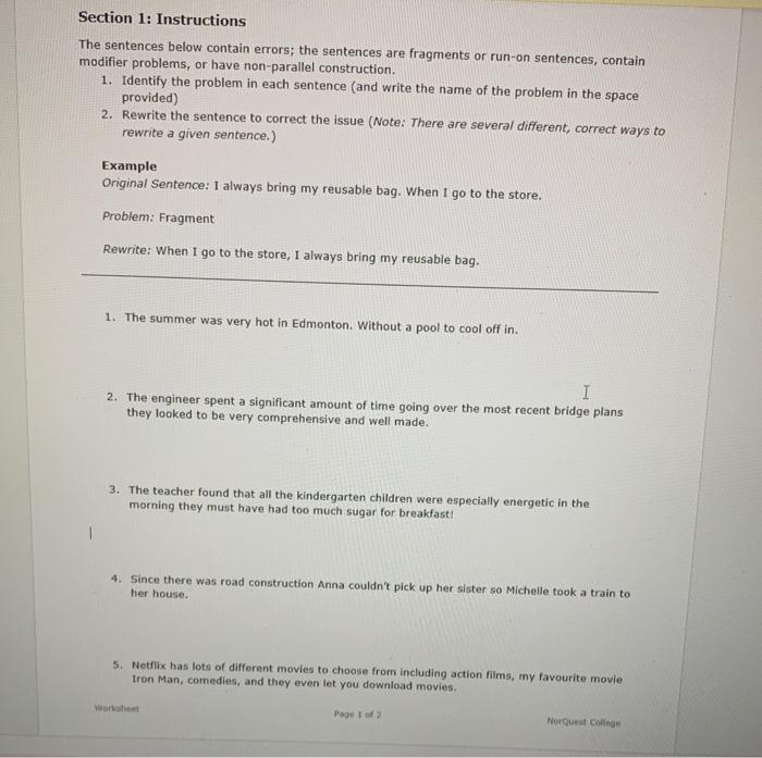 business communication Section 1: Instructions