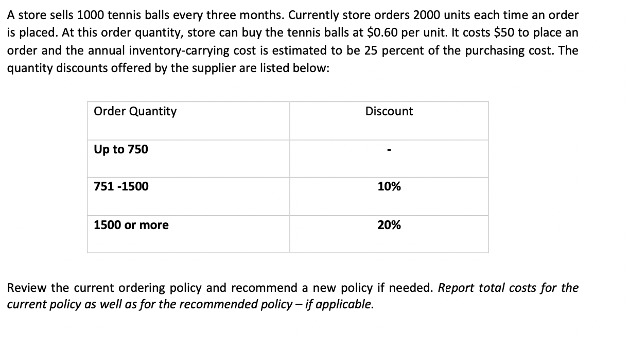 A store sells 1000 tennis balls every three