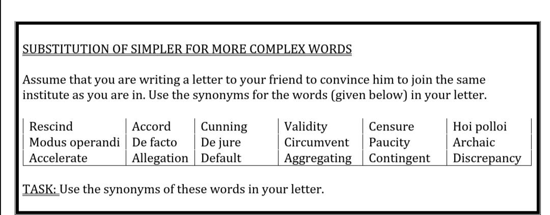 SUBSTITUTION OF SIMPLER FOR MORE COMPLEX WORDS