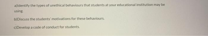 a)Identify the types of unethical behaviours that