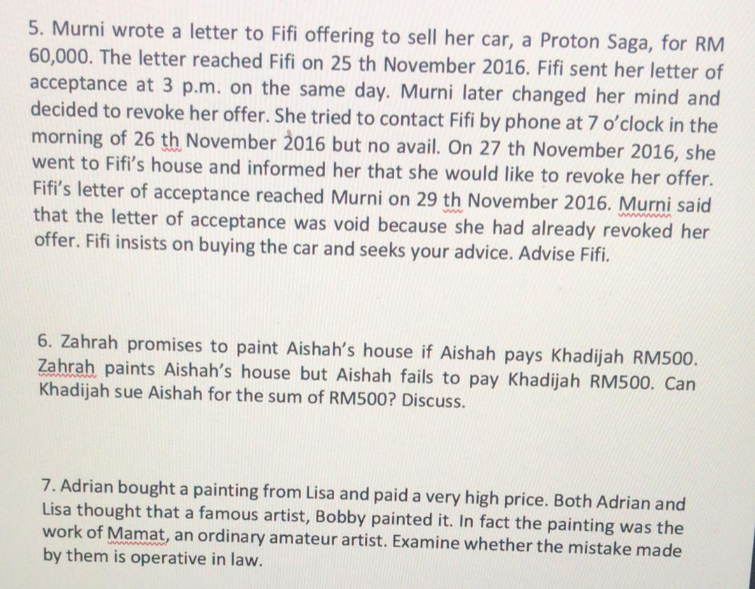 5. Murni wrote a letter to Fifi offering to sell