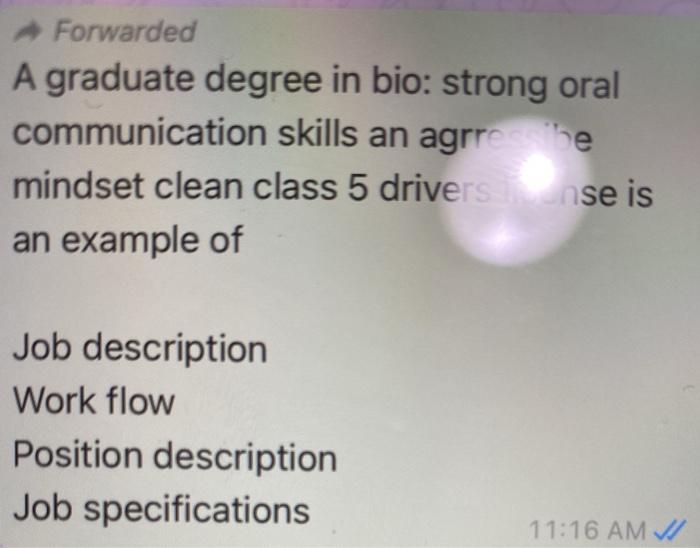 Forwarded A graduate degree in bio: strong oral