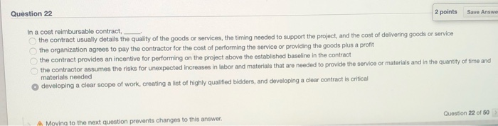 Question 22 2 points Save Answer In a cost