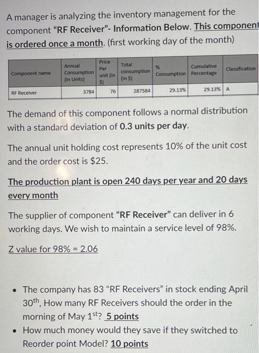 HELP ASAP PLEASE A manager is analyzing the