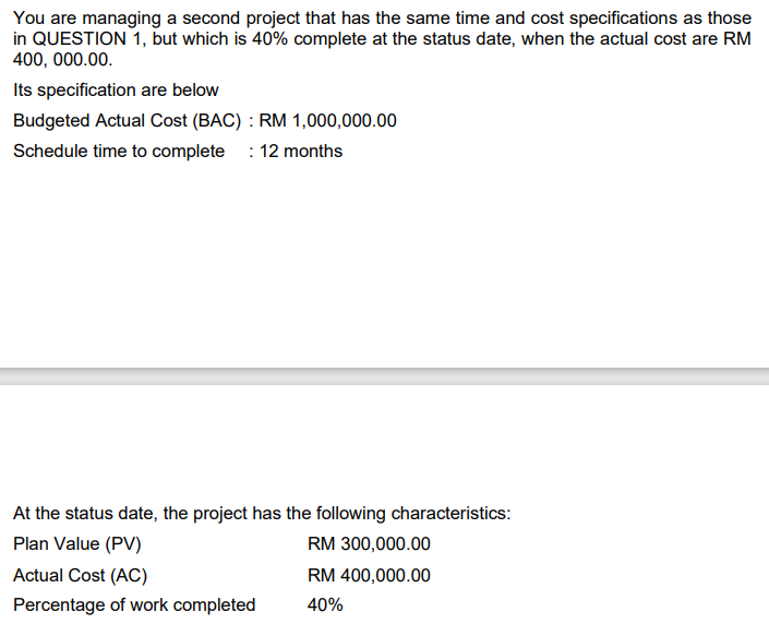 You are managing a second project that has the