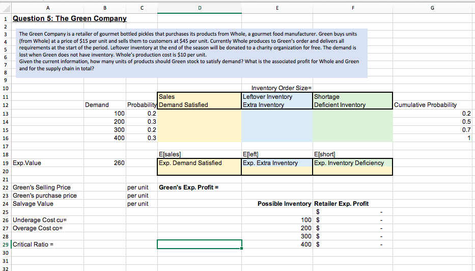 A B C D E F G 2 3 4 5 6 7 8 9 10 1 Question 5: