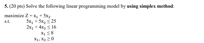 Solve the following linear programming model by