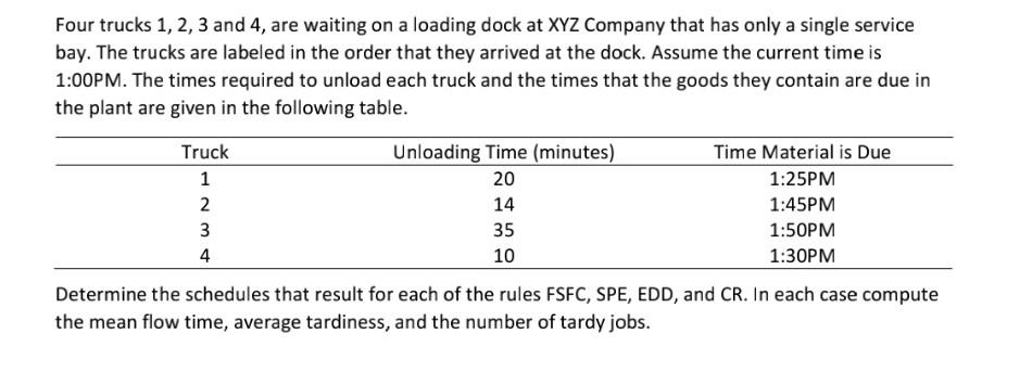Need help with this question Four trucks 1, 2, 3