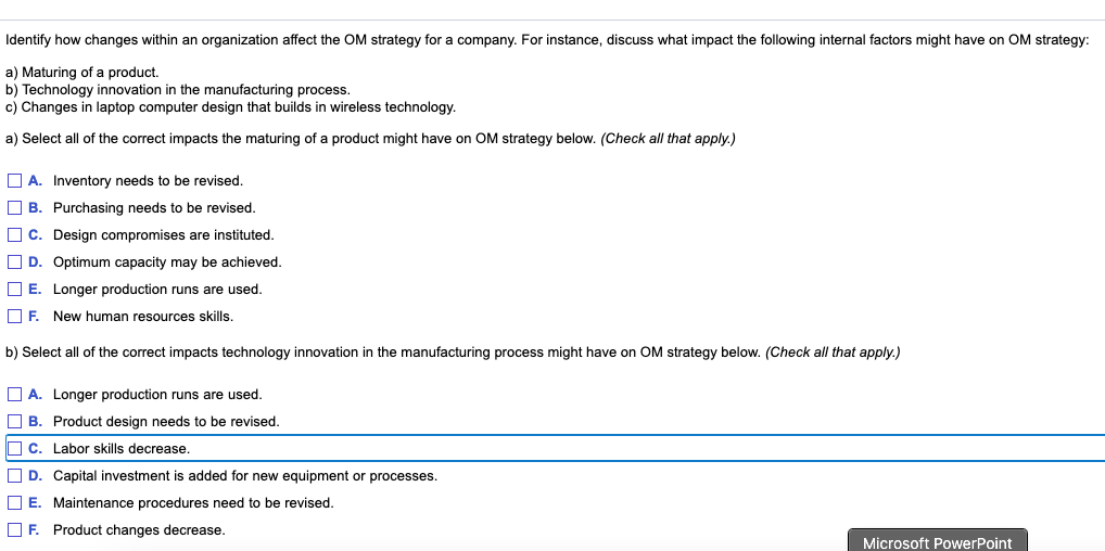 Identify how changes within an organization